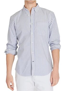 Club Monaco Men’s LINEN Button Shirt Blue White Stripe Sz S NWT